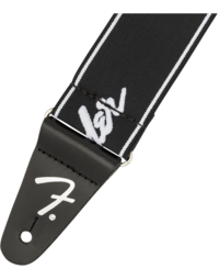 Fender WeighLess 2" Running Logo Strap, Black/White