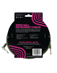 Ernie Ball 10' Braided Straight/Angle Instrument Cable - Black/Green