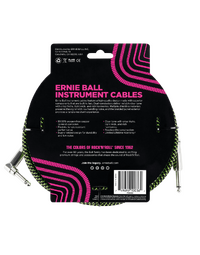Ernie Ball 18' Braided Straight/Angle Instrument Cable - Black/Green