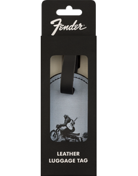 Fender Vintage Ad Luggage Tag Motorcycle Rider
