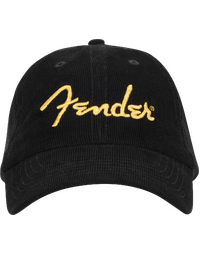 Fender Gold Spaghetti Logo Corduroy Baseball Hat Black One Size