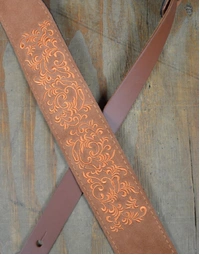 Colonial Leather Double Suede Strap Tan Embroidered Leaves
