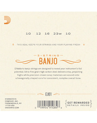D'Addario EJ61 Banjo Nickel Wnd 10-23 Med Strings