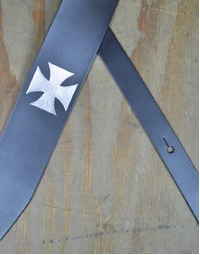 Colonial Leather 2.5" Printed Leather Strap Black w/ White Cross