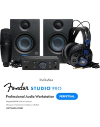 Fender Quantum LT 2 Complete Mixing / Recording / Podcasting Bundle w/ Interface, Presonus Eris 3.5 Monitors, HD7 Heaphones & M7 Microphone