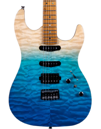 JET Guitars JS-1000 Quilted Maple Top Electric Guitar HSS Roasted MN Transparent Blue