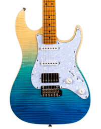 JET Guitars JS-450 Flamed Maple Top Electric Guitar HSS Roasted MN Transparent Blue