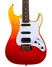 JET Guitars JS-600 Flamed Maple Top Electric Guitar HSS EB Transparent Red