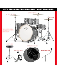 Dixon SP520C1CSL Spark Standard Series Poplar 5-Piece 20" Drum Kit Cyclone Silver