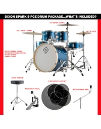 Dixon SP520C1OBS Spark Standard Series Poplar 5-Piece 20" Drum Kit Ocean Blue Sparkle