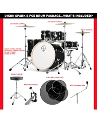 Dixon SP522C1BK Spark Standard Series Poplar 5-Piece 22" Drum Kit Black