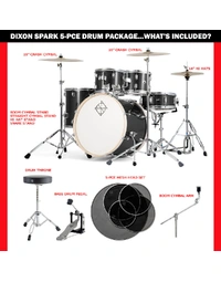 Dixon SP522C1MBK Spark Standard Series Poplar 5-Piece 22" Drum Kit Misty Black Sparkle