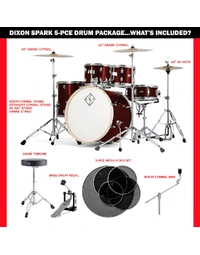 Dixon SP522C1WR Spark Standard Series Poplar 5-Piece 22" Drum Kit Wine Red