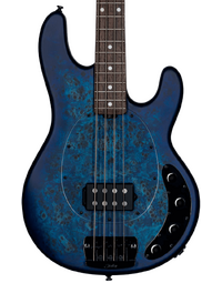 Sterling by Music Man StingRay Ray34 Poplar Burl Electric Bass Neptune Blue Satin