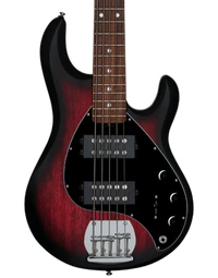 Sterling by Music Man RAY5HH Sub Series StingRay 5 HH 5-String Electric Bass Ruby Red Burst Satin