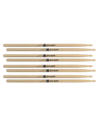 Promark TX7AW Hickory 7A Wood Tip Drumsticks - 4 Pack