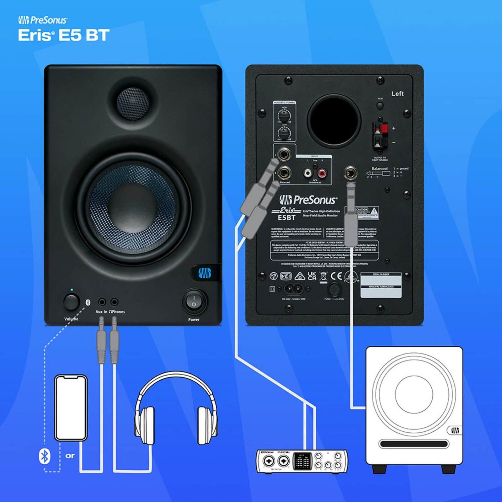 Presonus ERIS E5BT Active 5.25" Studio Monitors with Bluetooth (Pair