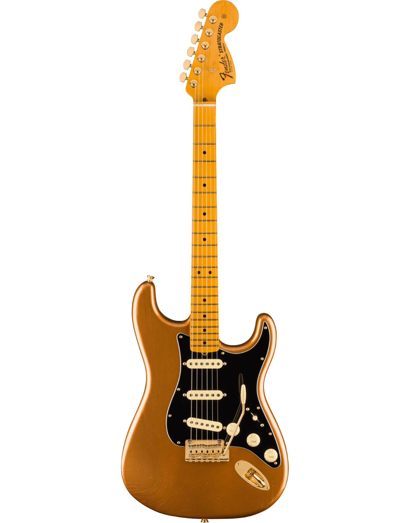 Fender Stratocaster HSS Pickguard shown in Flame Maple, please state one or  two hole above humbucker.