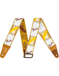 Fender Weighless 2" Monogrammed Strap, White/Brown/Yellow