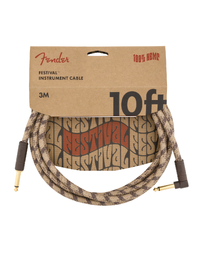 Fender Festival Hemp Instrument Cable Straight-Angle 10' Brown Stripe