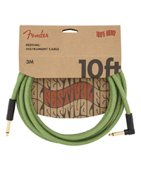 Fender Festival Hemp Instrument Cable, Straight-Angle, 10', Green
