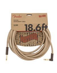 Fender Festival Hemp Instrument Cable, Straight-Angle, 18.6', Natural