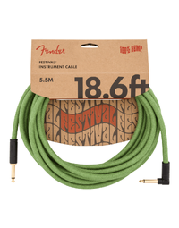 Fender Festival Hemp Instrument Cable, Straight-Angle, 18.6', Green