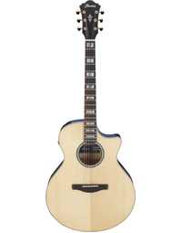 Ibanez AE390 NTA AE Solid Top Orchestra Acoustic Guitar w/ Pickup Natural/Aqua Blue High Gloss