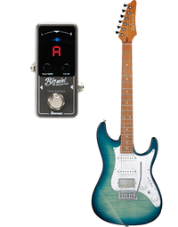 Ibanez AZ22S1F TXB Flame Maple Top Electric Guitar Transparent Turquoise Burst & Ibanez BIGMINI Tuner