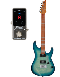 Ibanez AZ24S1F TXB Flame Top Electric Guitar Transparent Turquoise Burst & Ibanez BIGMINI Tuner