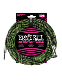 Ernie Ball 18' Braided Straight/Angle Instrument Cable - Black/Green