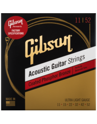 Gibson Coated Phosphor Bronze Acoustic Guitar Strings Ultra Light Gauge 11-52 - SAG-CPB11