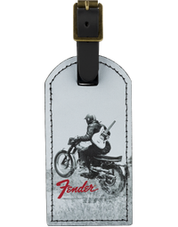 Fender Vintage Ad Luggage Tag Motorcycle Rider