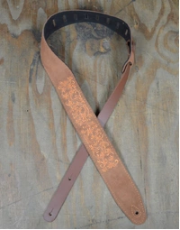 Colonial Leather Double Suede Strap Tan Embroidered Leaves