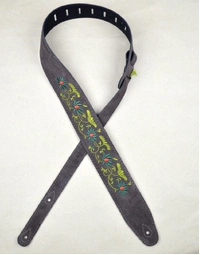 Colonial Leather Double Suede Strap Brown Embroidered Flowers and Leaves