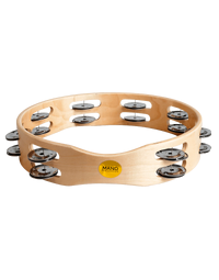 Mano Wooden Handheld Tambourine 2 Rows of Nickel Jingles