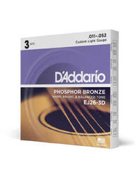 D'Addario 3-Pack EJ26 Phos. Bronze Cust Lite 11-52 Acoustic Strings