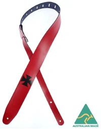 Colonial Leather 2.5" Printed Leather Strap Red w/ Black Cross