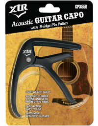 XTR GPX55B Trigger Style Acoustic Guitar Capo w/ Bridge Pin Puller Black