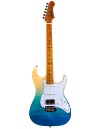 JET Guitars JS-450 Flamed Maple Top Electric Guitar HSS Roasted MN Transparent Blue