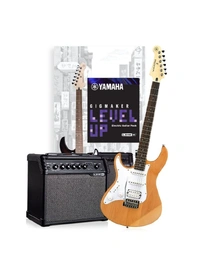 Yamaha PAC112J Pacifica Gigmaker Level Up Left-Handed Starter Guitar Pack w/ Line 6 Amp Yellow Natural Satin