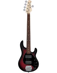 Sterling by Music Man RAY5HH Sub Series StingRay 5 HH 5-String Electric Bass Ruby Red Burst Satin