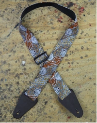 Colonial Leather Aboriginal Art Guitar Strap Bush Camp
