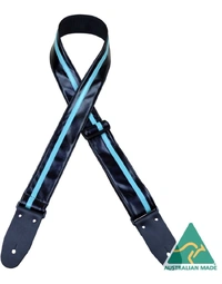 Colonial Leather Stripe Rag Strap Black w/ Aqua Stripe