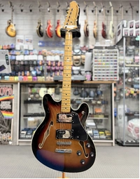 Used Squier Classic Vibe Starcaster Semi-Hollowbody MN 3 Tone Sunburst, Upgraded Guyker Locking Tuners