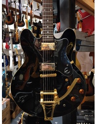 Used 2007 Epiphone Dot Ebony w/bigsby with case (broken neck repaired)