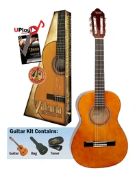 Valencia VC103K 100 Series 3/4 Size Classical Nylon String Guitar Pack Natural Gloss